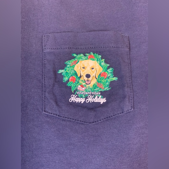 Vineyard Vines Happy Holidays yellow lab Christmas longsleeve tshirt, small (J) - Picture 5 of 8